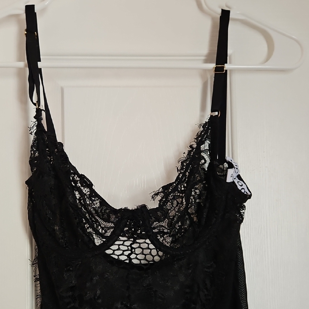 Black Lace Chemise with Floral Detailing
